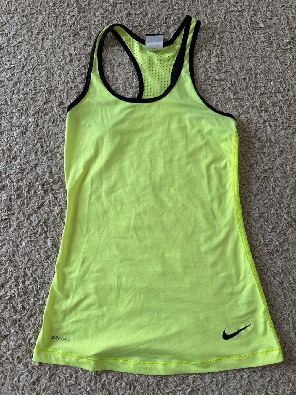 RUNNER NEEDS THIS!! Nike Neon Yellow Racerback Dri-FIT Tank with Black Trim